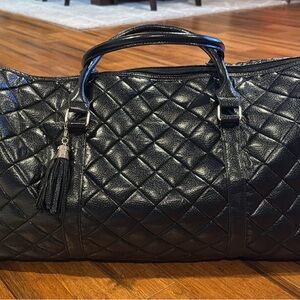 Black Quilted Duffel Bag with Tassel and Shoukder strap